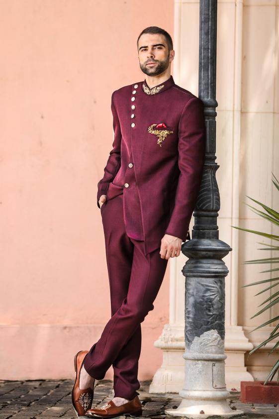 jodhpuri suit wine colour