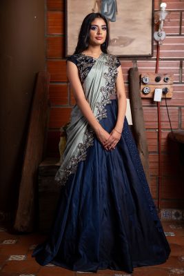 Draped Gown Western Gowns Online Indo Western Gown Gowns