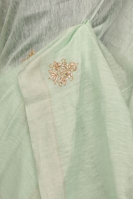 Pastel Green Gota Embroidered Linen Saree-PF1029