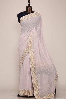 Lavender Stone Embroidered Georgette Saree-PF1120