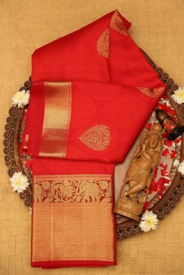 Candy Red Zari woven Kanchipuram Silk Saree-PF1248