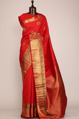 Candy Red Zari woven Kanchipuram Silk Saree-PF1248