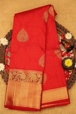 Candy Red Zari woven Kanchipuram Silk Saree-PF1248