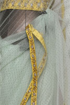 Mint Green Pearl Embroidered Net Saree-PF1350