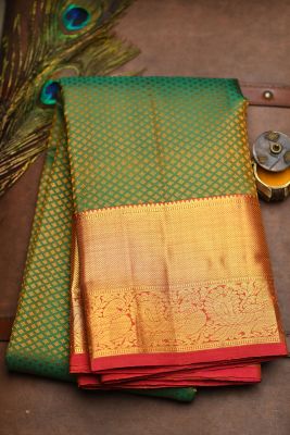 Green & Yellow Dual Tone Woven Kanchipuram Silk Saree-PF2124