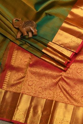 Green & Yellow Dual Tone Woven Kanchipuram Silk Saree-PF2124