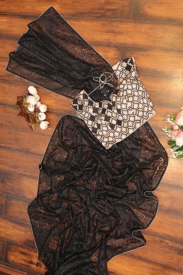 Black Stone Embroidered Lace Saree-PF2516