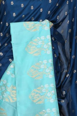 Aegean Blue Zari Woven Banarasi Silk Saree-PF2933