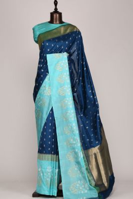 Aegean Blue Zari Woven Banarasi Silk Saree-PF2933