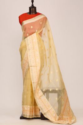 Maize Yellow Zari Woven Organza Saree-PF3265