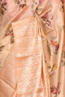 Pastel Orange Printed Silk Saree-PF3652