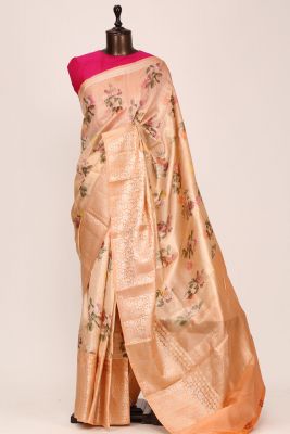 Pastel Orange Printed Silk Saree-PF3652
