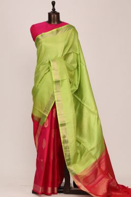 Green & Pink Zari Woven Silk Saree-PF3752