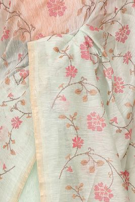 Mint Blue Resham Embroidered Linen Saree-PI1032
