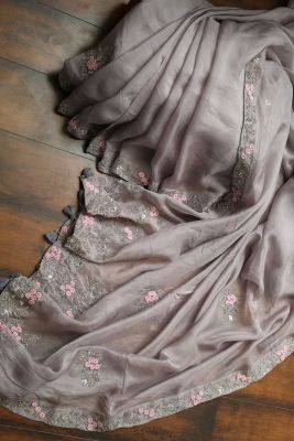 Mauve Purple Sequins Embroidered Organza Saree-PI2823
