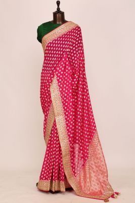Fuchsia pInk Zari woven Georgette Saree-PI3040