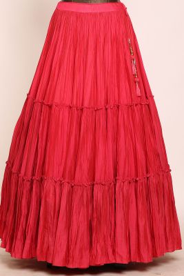 Ruby Pink Zari Embroidered Cotton Silk Designer Lehenga-PJ1894