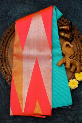 Sky Blue & Neon Pink Zari Woven Kanchipuram Silk Saree-PJ1957