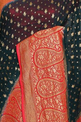Dark Green Zari Woven Banarasi Georgette Saree-PJ2388