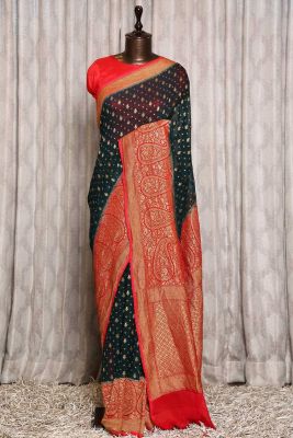 Dark Green Zari Woven Banarasi Georgette Saree-PJ2388