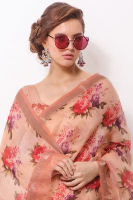 Peach Designer Organza Printed Saree-SR24864