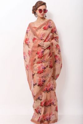 Peach Designer Organza Printed Saree-SR24864