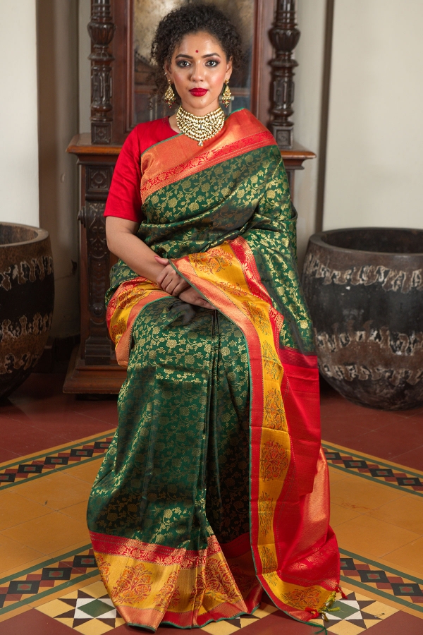 Bottle Green Zari Woven Kanchipuram Silk Saree-SR25493
