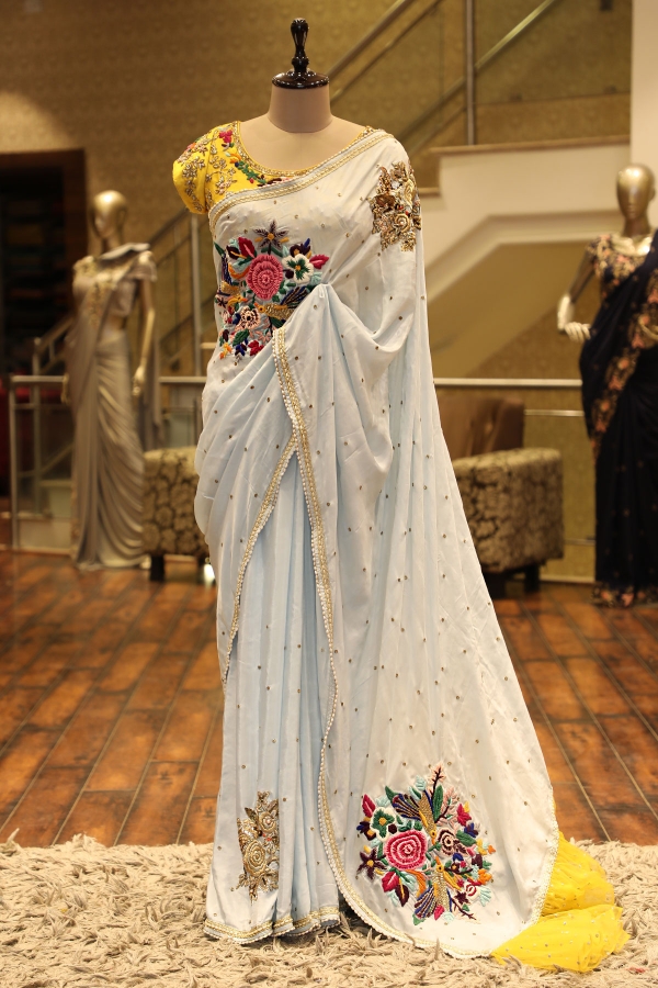 Alice Blue Cutdana Embroidered Silk Saree-SR25686