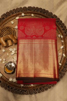 Pink & Red Dual Tone Zari Woven Kanchipuram Silk Saree-SR25698