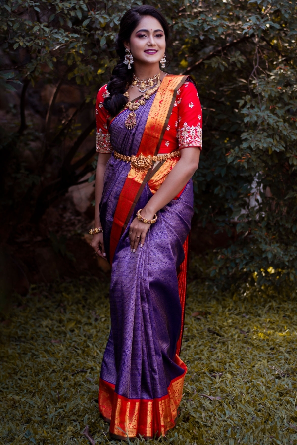 Ink Blue Zari woven Kanchipuram Silk Saree-SR26226